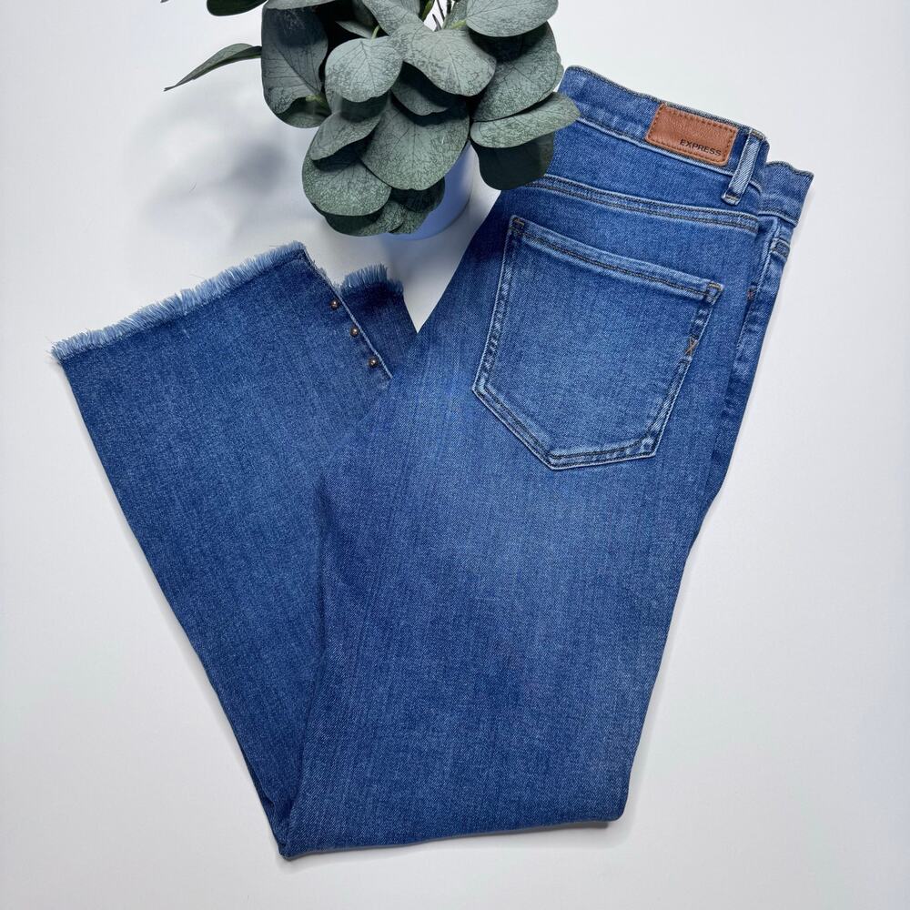 Express | Medium Wash High Rise Cropped Flare Jeans